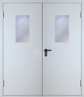 Двупольная противопожарная дверь со стеклом EI 60 (RAL 7035) 