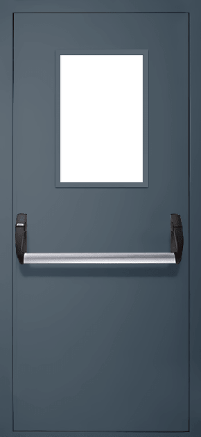Однопольная противопожарная дверь «Антипаника» со стеклом EI 60 (RAL 7043)