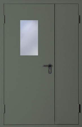 Полуторапольная противопожарная дверь со стеклом EI 60 с порошковым напылением (RAL 7009)