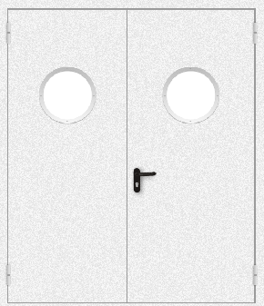 Двупольная противопожарная дверь с круглым стеклом (порошок / белая)
