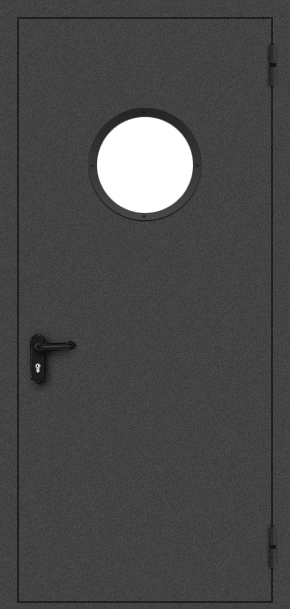Однопольная противопожарная дверь c круглым стеклом (порошок / черная)