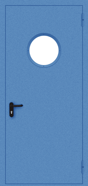 Однопольная противопожарная дверь c круглым стеклом (порошок / синяя)
