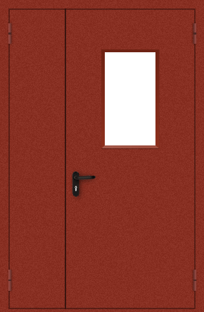 Полуторапольная противопожарная дверь со стеклом (порошок / красная)