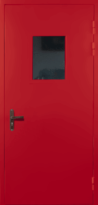 Одностворчатая техническая дверь со стеклом (RAL 3020)