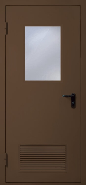 Однопольная противопожарная дверь с вентиляцией и стеклом EI 60 (RAL 8028)