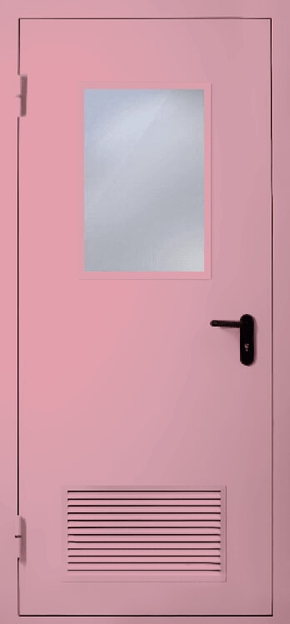 Однопольная противопожарная дверь с вентиляцией и стеклом EI 60 (RAL 3015)