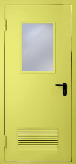 Однопольная противопожарная дверь с вентиляцией и стеклом EI 60 (RAL 1016)