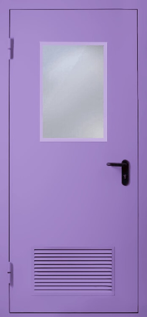 Однопольная противопожарная дверь с вентиляцией и стеклом EI 60 (RAL 4001)