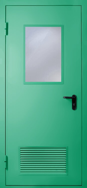 Однопольная противопожарная дверь с вентиляцией и стеклом EI 60 (RAL 6024)