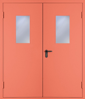 Двупольная противопожарная дверь со стеклом EI 60 (RAL 2012)