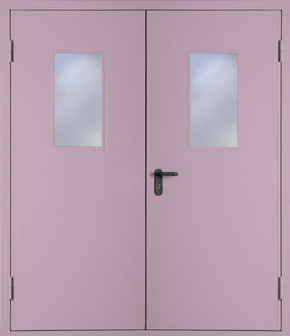 Двупольная противопожарная дверь со стеклом EI 60 с порошковым напылением (RAL 4009)
