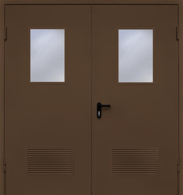Двупольная дверь с вентиляцией и стеклом EI 60 (RAL 8028)