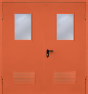 Двупольная противопожарная дверь с вентиляцией и стеклом EI 60 (RAL 3022)
