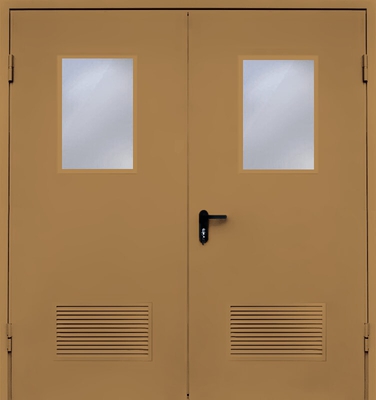 Двупольная дверь с вентиляцией и стеклом EI 60 (RAL 1024)