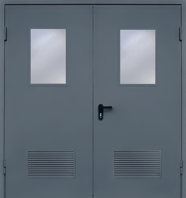 Двупольная дверь с вентиляцией и стеклом EI 60 (RAL 7043)