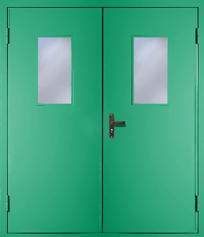 Двустворчатая техническая дверь со стеклом (RAL 6024)