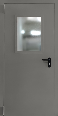 Однопольная противопожарная дверь с порошковым напылением и стеклом (серая)