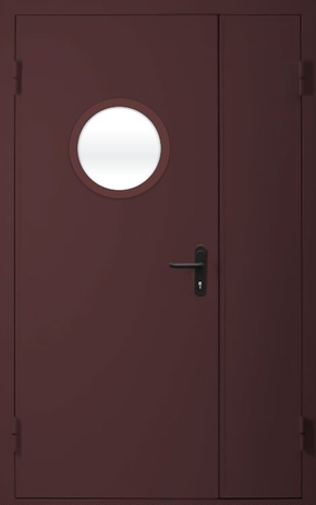Полуторапольная противопожарная дверь с круглым стеклом EI 30 (RAL 8017)
