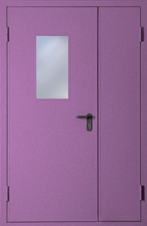 Полуторапольная противопожарная дверь со стеклом EI 60 с порошковым напылением (RAL 4008)