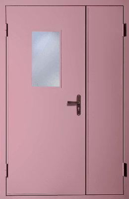 Полуторная техническая дверь со стеклом (RAL 3015)