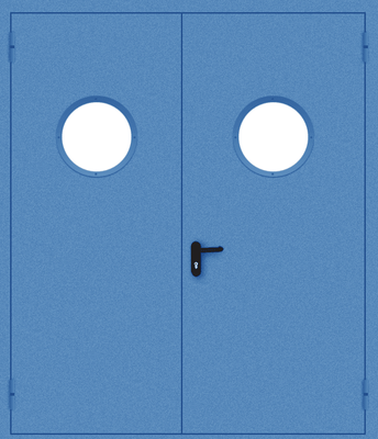 Двупольная дверь с круглым стеклом (синяя)
