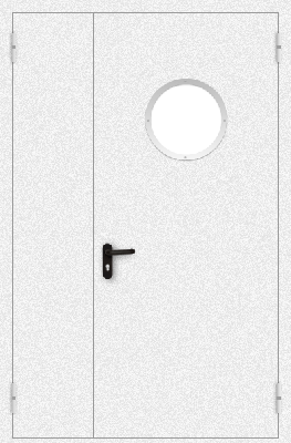 Полуторапольная дверь с круглым стеклом (белая)