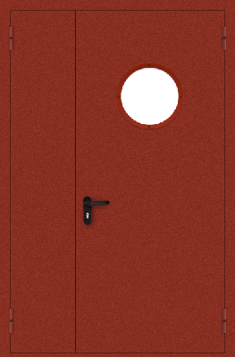 Полуторапольная дверь с круглым стеклом (красная)