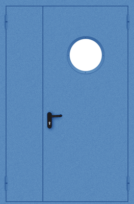 Полуторапольная дверь с круглым стеклом (синяя)