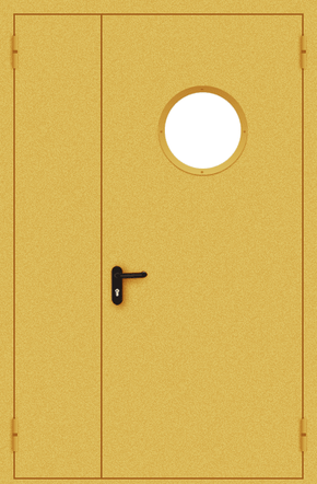 Полуторапольная противопожарная дверь с круглым стеклом (порошок / желтая)