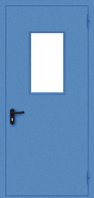 Однопольная противопожарная дверь EI 30 со стеклом (синяя) 
