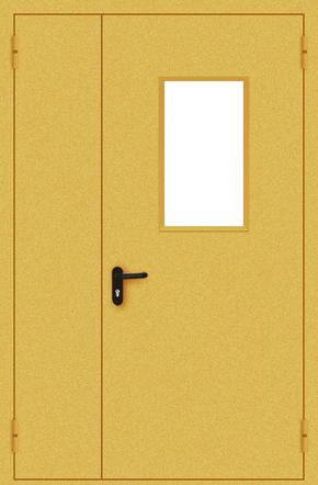 Полуторапольная противопожарная дверь EI 60 со стеклом (порошок / желтая)